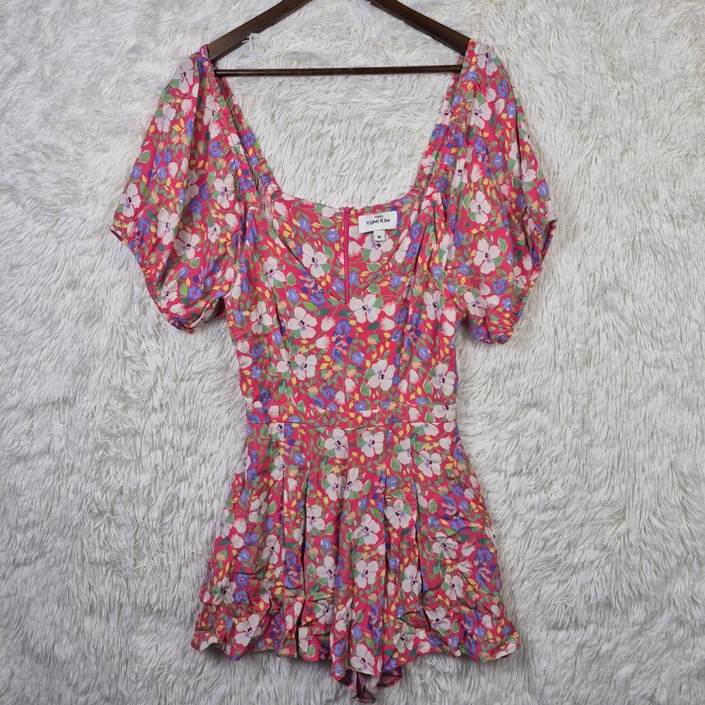 Yumi Kim Mindy Romper Westchester Red Floral Puff Sleeve RM-20331 Womens Size M